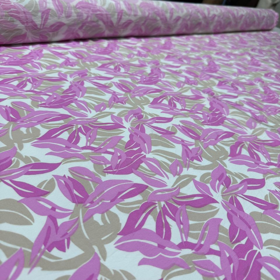 Ayrobin Kumaş Modal Çift En Yaprak Desenli Emprime Pembe Renk