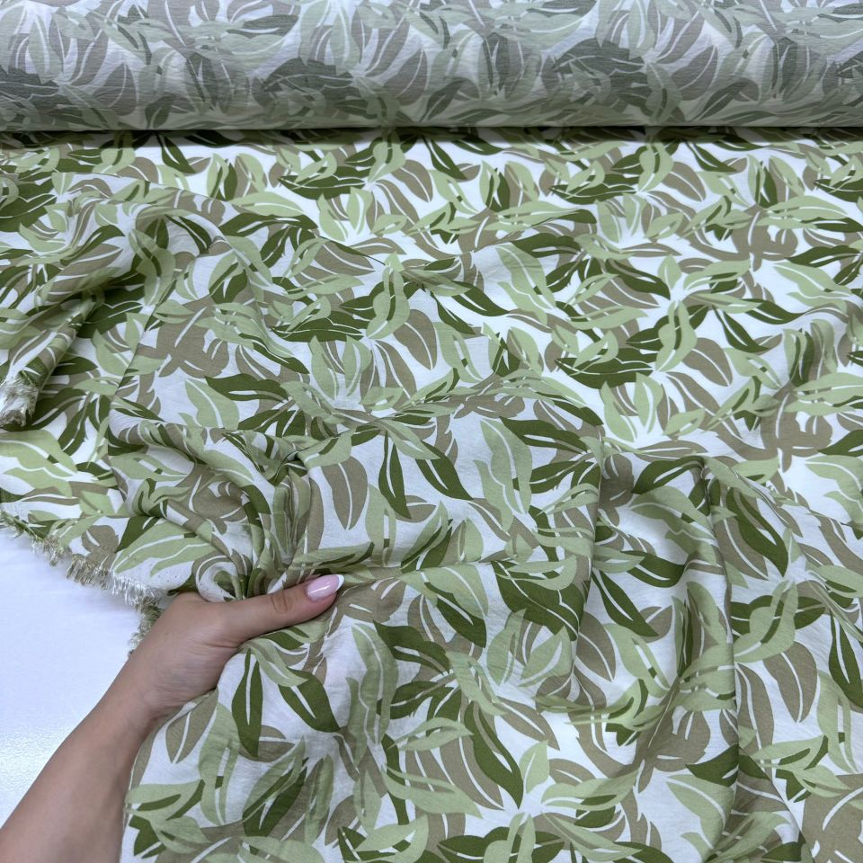 Ayrobin Kumaş Modal Çift En Yaprak Desenli Emprime Yeşil Renk