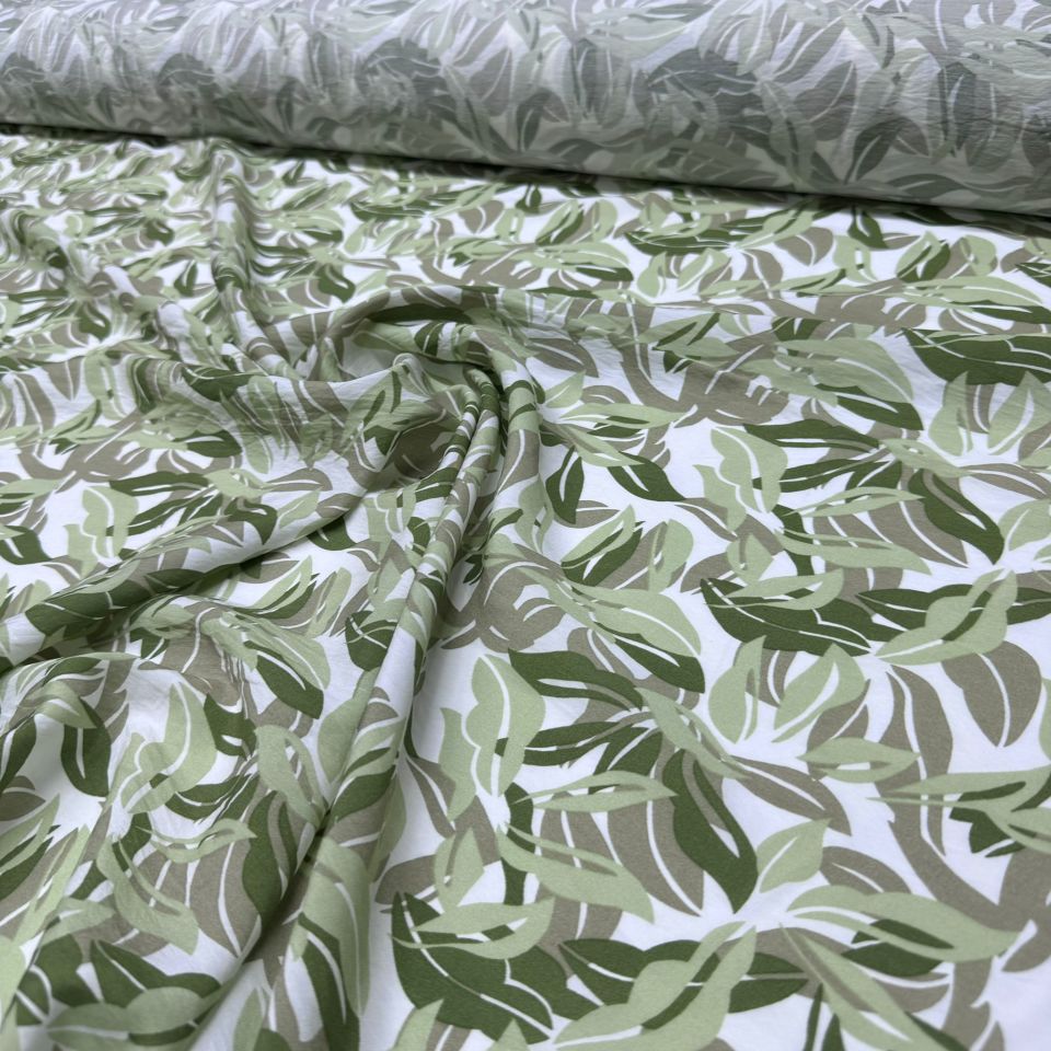 Ayrobin Kumaş Modal Çift En Yaprak Desenli Emprime Yeşil Renk