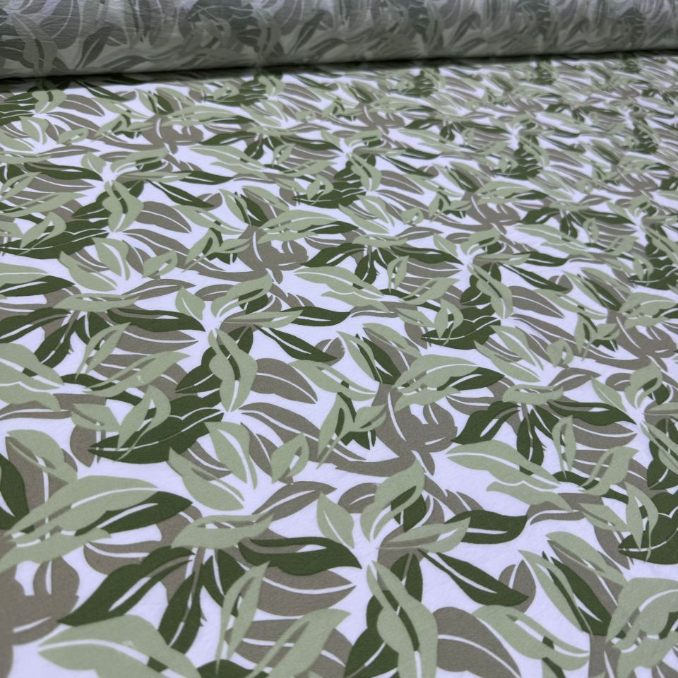 Ayrobin Kumaş Modal Çift En Yaprak Desenli Emprime Yeşil Renk