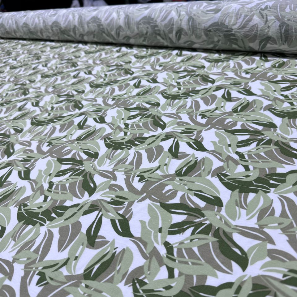 Ayrobin Kumaş Modal Çift En Yaprak Desenli Emprime Yeşil Renk