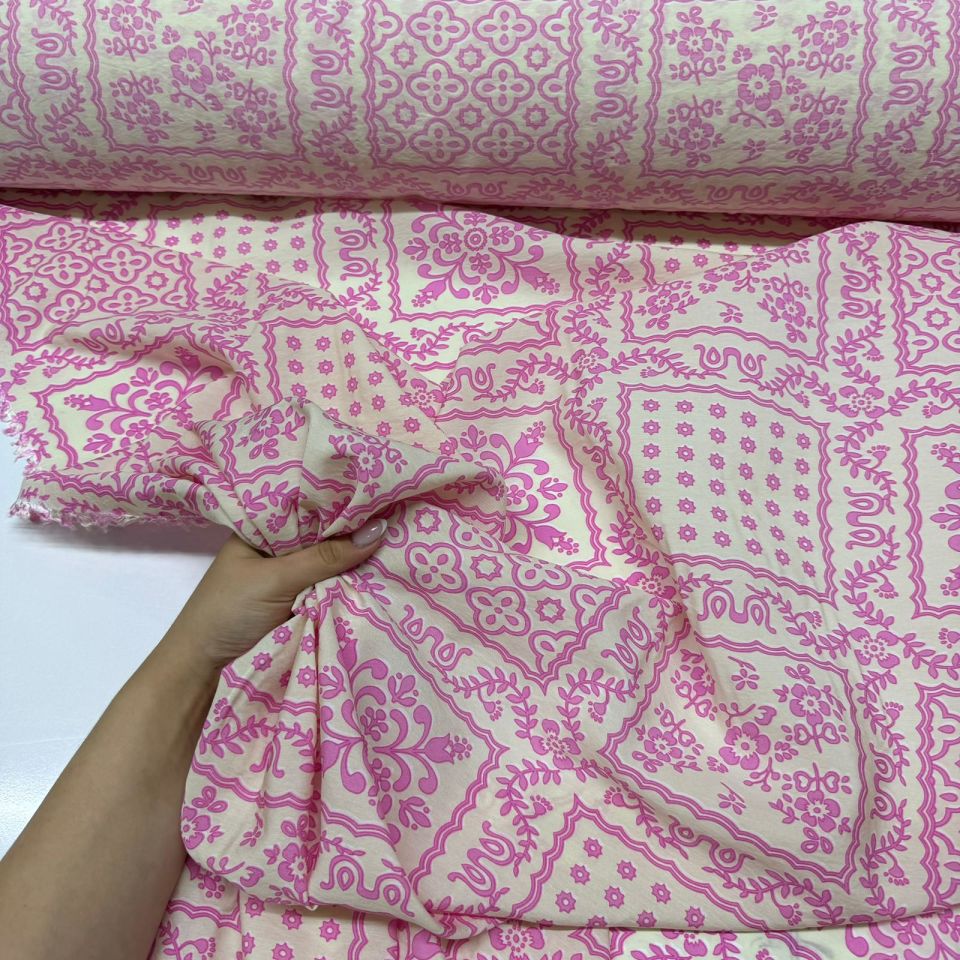 Ayrobin Kumaş Modal Çift En Etnik Çok Desenli Çiçek Motifli Pembe Renk