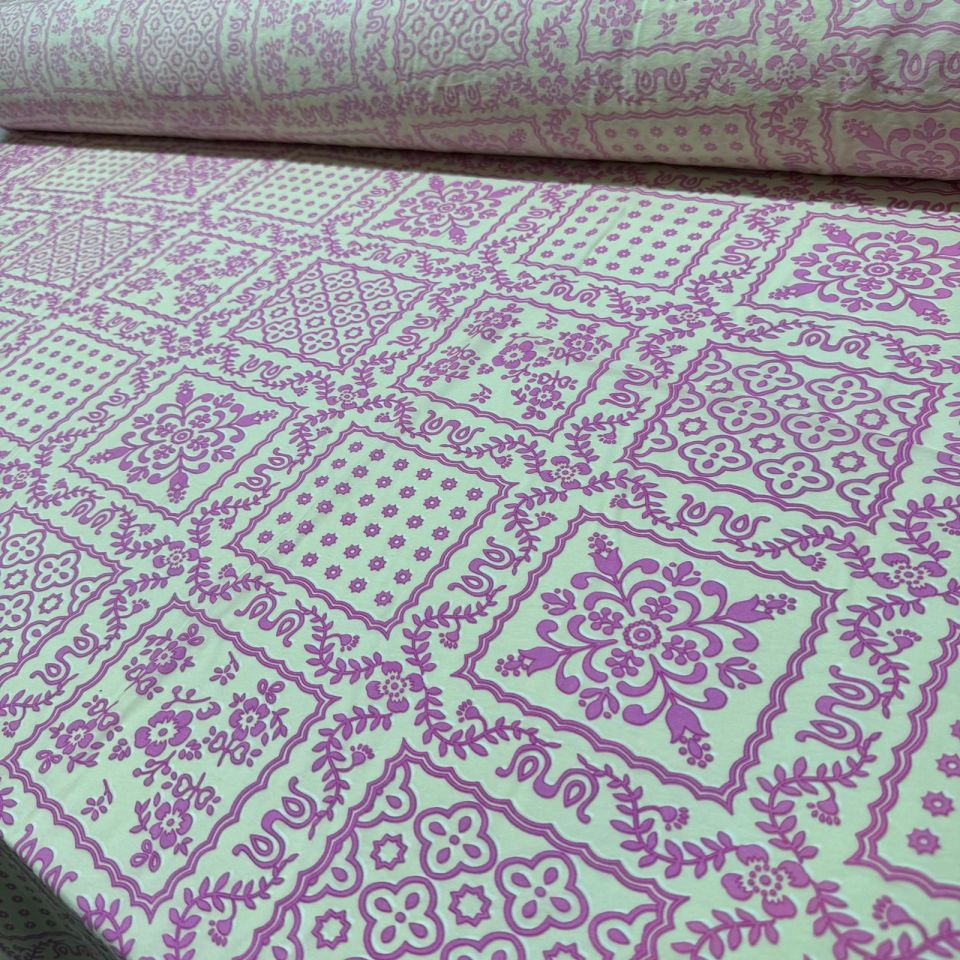 Ayrobin Kumaş Modal Çift En Etnik Çok Desenli Çiçek Motifli Pembe Renk