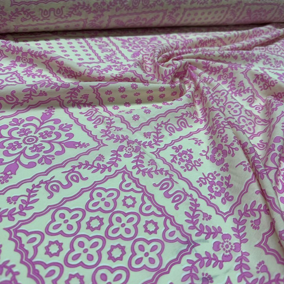 Ayrobin Kumaş Modal Çift En Etnik Çok Desenli Çiçek Motifli Pembe Renk