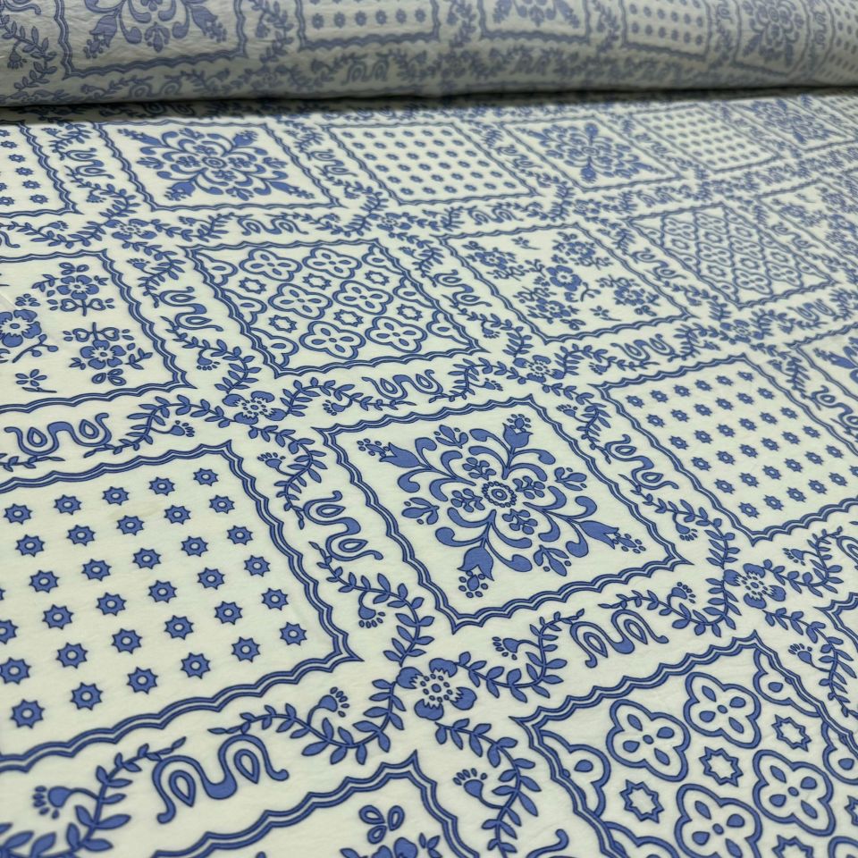 Ayrobin Kumaş Modal Çift En Etnik Çok Desenli Çiçek Motifli Mavi Renk