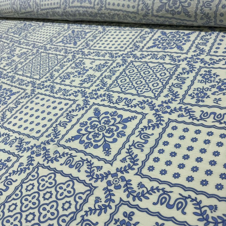 Ayrobin Kumaş Modal Çift En Etnik Çok Desenli Çiçek Motifli Mavi Renk