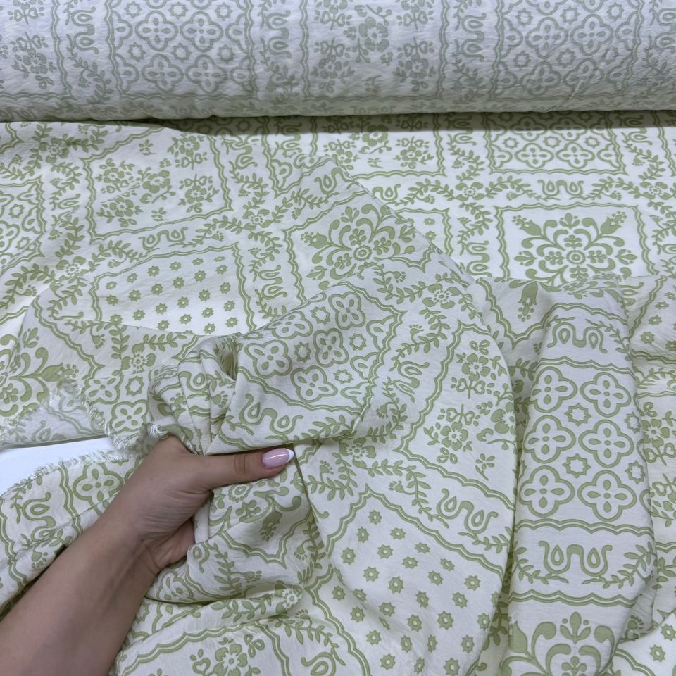 Ayrobin Kumaş Modal Çift En Etnik Çok Desenli Çiçek Motifli Yeşil Renk