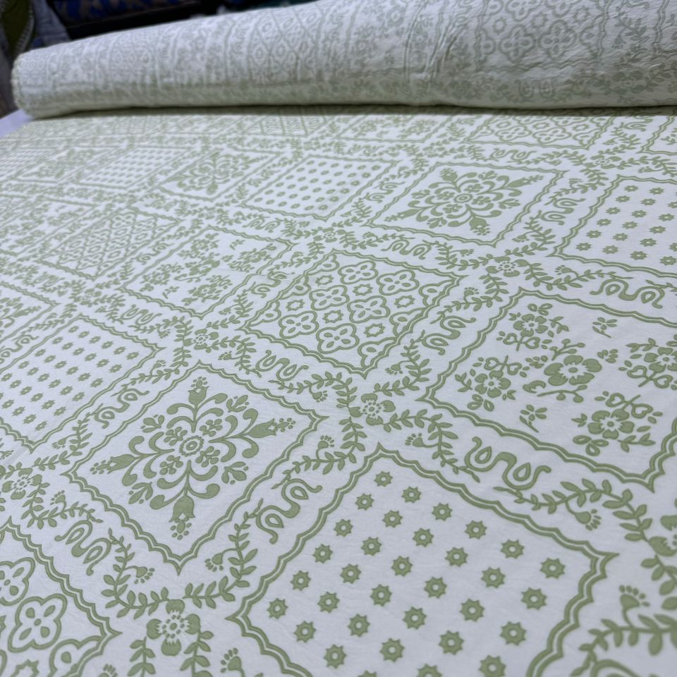 Ayrobin Kumaş Modal Çift En Etnik Çok Desenli Çiçek Motifli Yeşil Renk