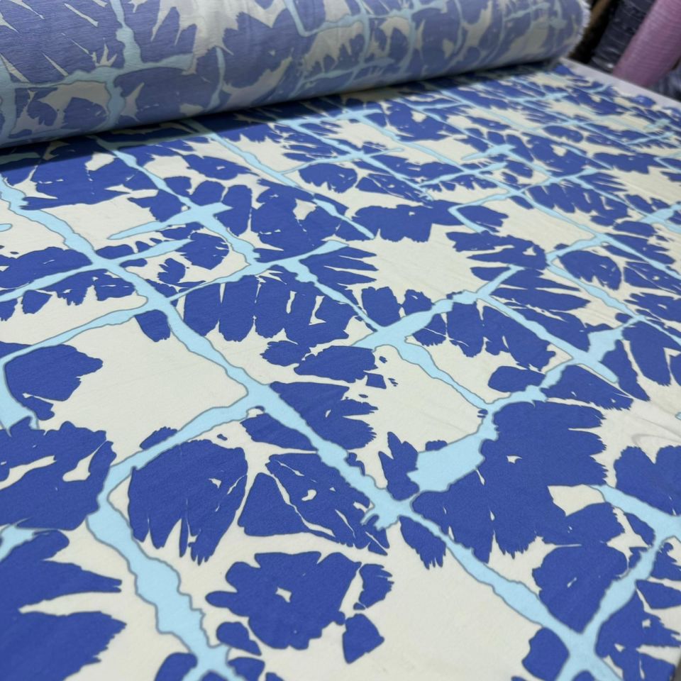 Ayrobin Kumaş Modal Çift En Çok Desenli Kare Batik Mavi Renk