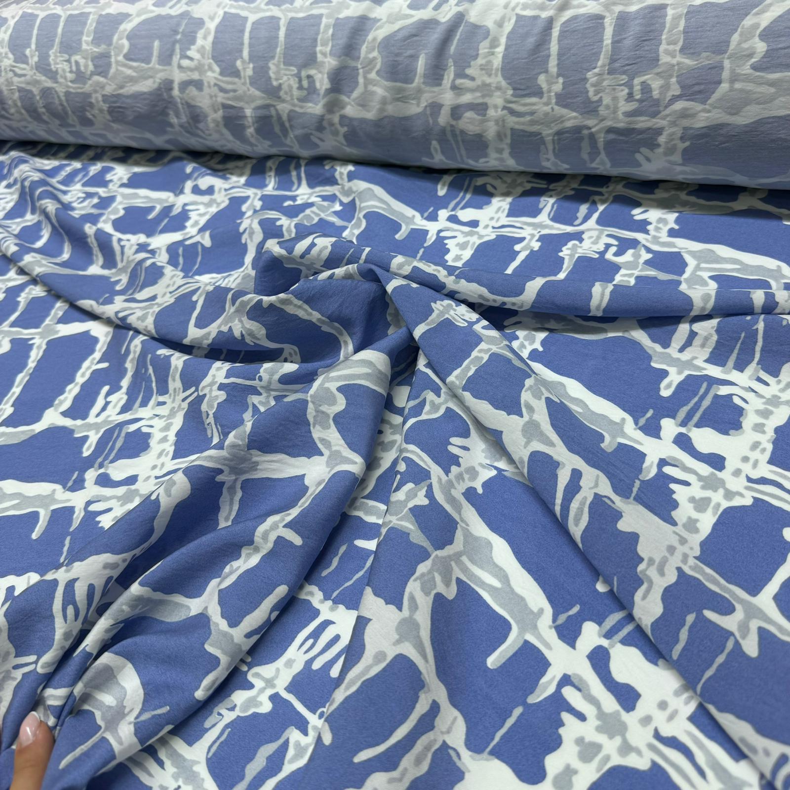 Ayrobin Kumaş Modal Çift En Çok Desenli Kare Batik Koyu Mavi Renk