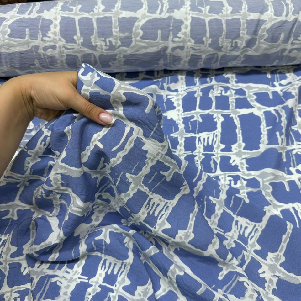 Ayrobin Kumaş Modal Çift En Çok Desenli Kare Batik Koyu Mavi Renk