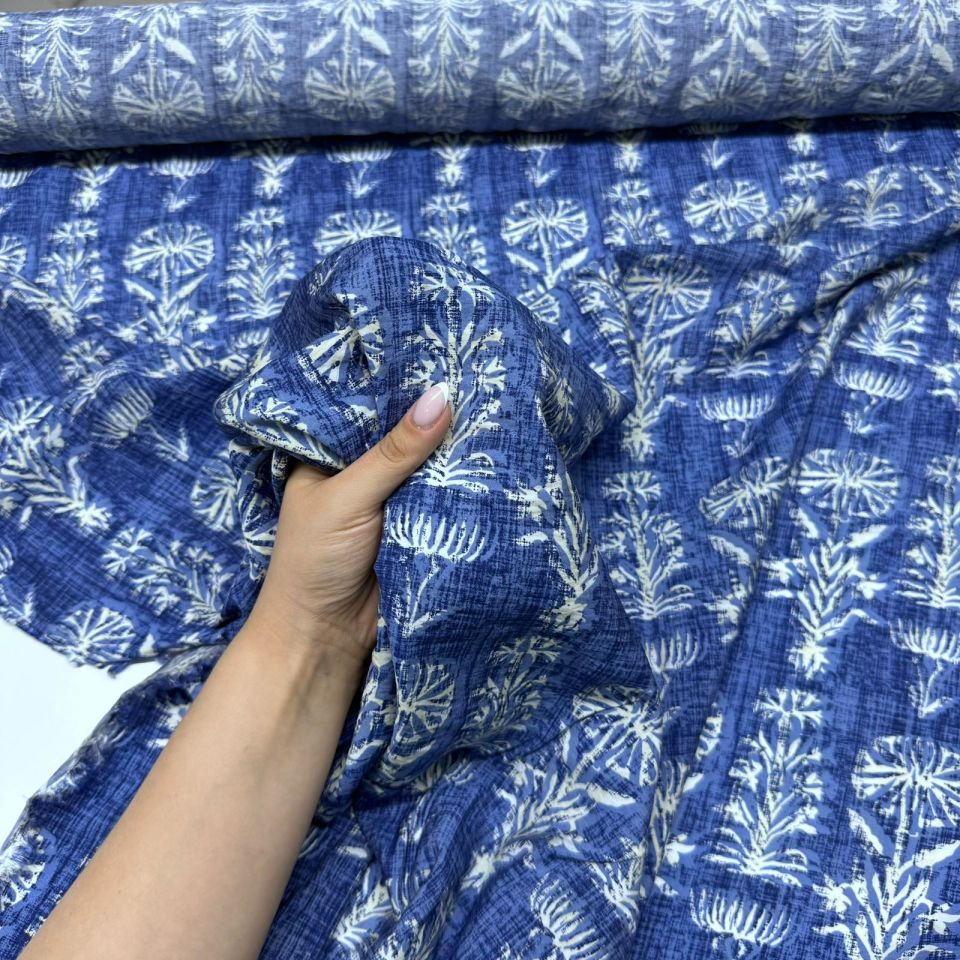 Ayrobin Kumaş Modal Çift En Etnik Çiçek Desenli Lacivert