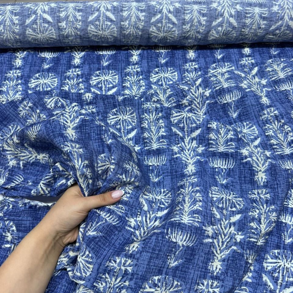 Ayrobin Kumaş Modal Çift En Etnik Çiçek Desenli Lacivert