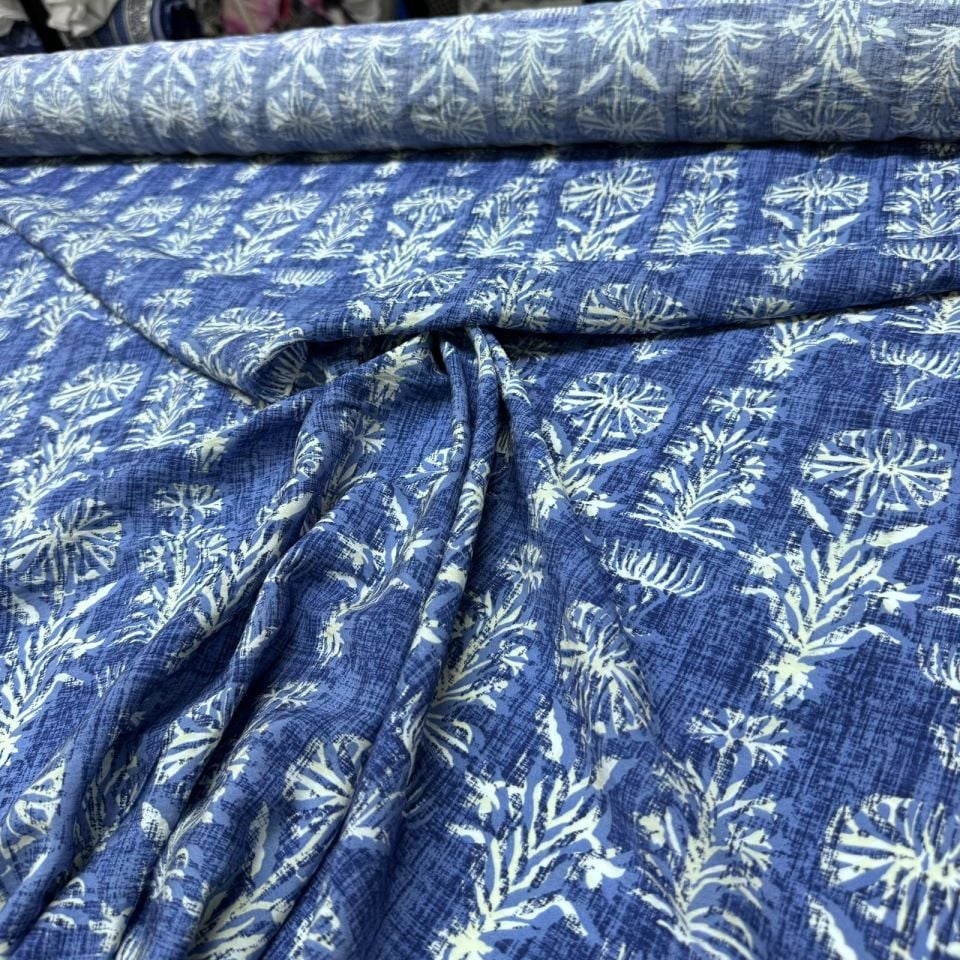 Ayrobin Kumaş Modal Çift En Etnik Çiçek Desenli Lacivert