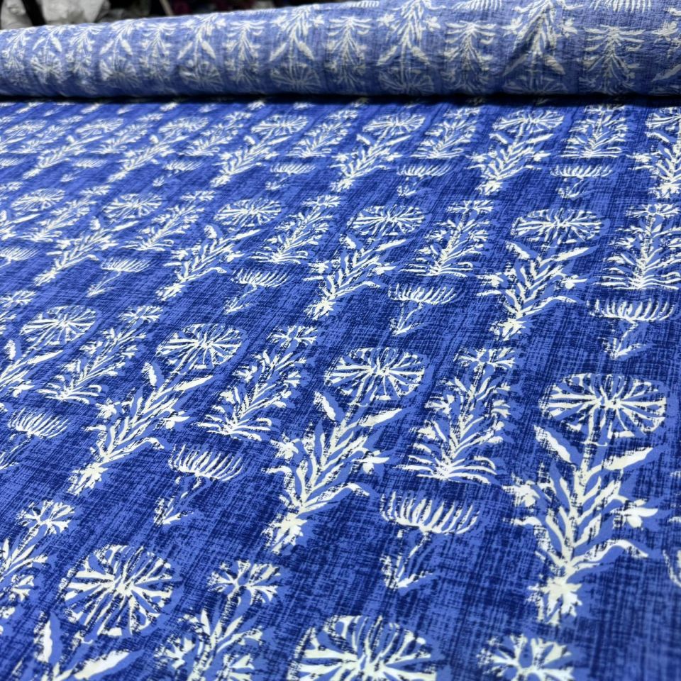 Ayrobin Kumaş Modal Çift En Etnik Çiçek Desenli Lacivert