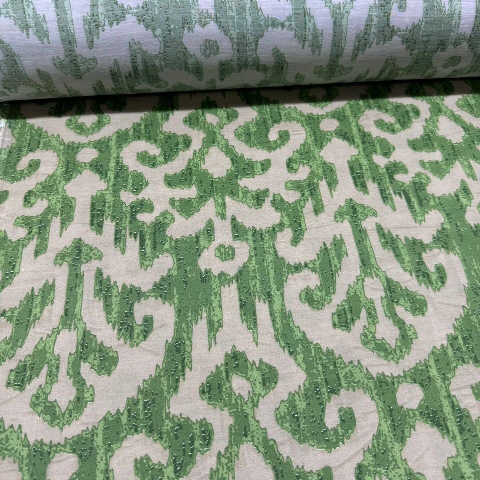 Ayrobin Kumaş Modal Çift En Fransız Çiçek Desenli Yeşil Renk