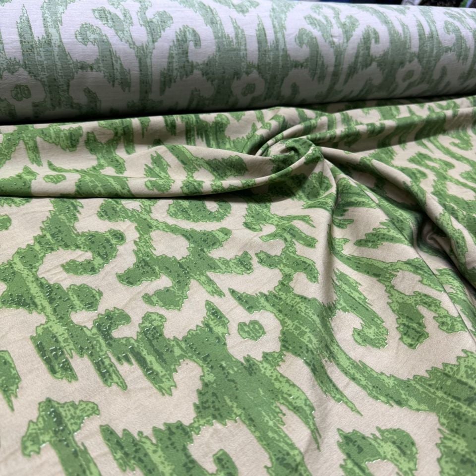 Ayrobin Kumaş Modal Çift En Fransız Çiçek Desenli Yeşil Renk