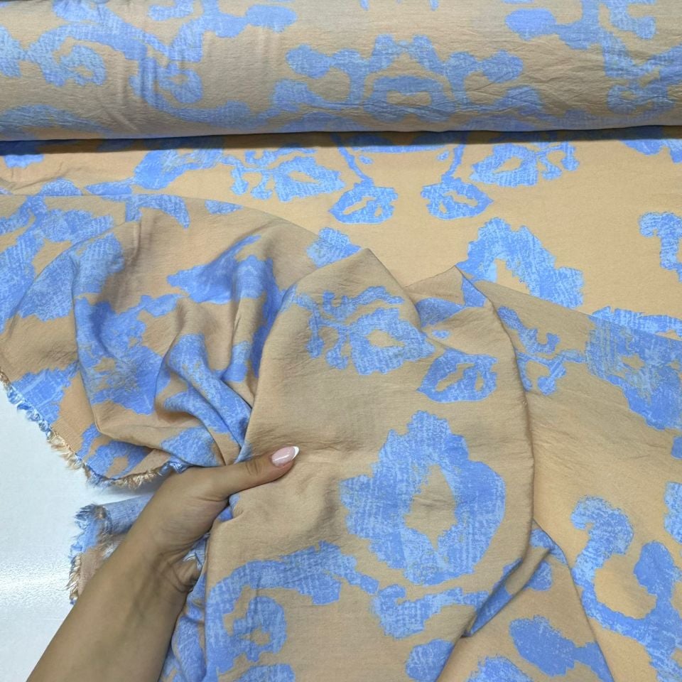 Ayrobin Kumaş Modal Çift En Desenli Açık Mavi Renk