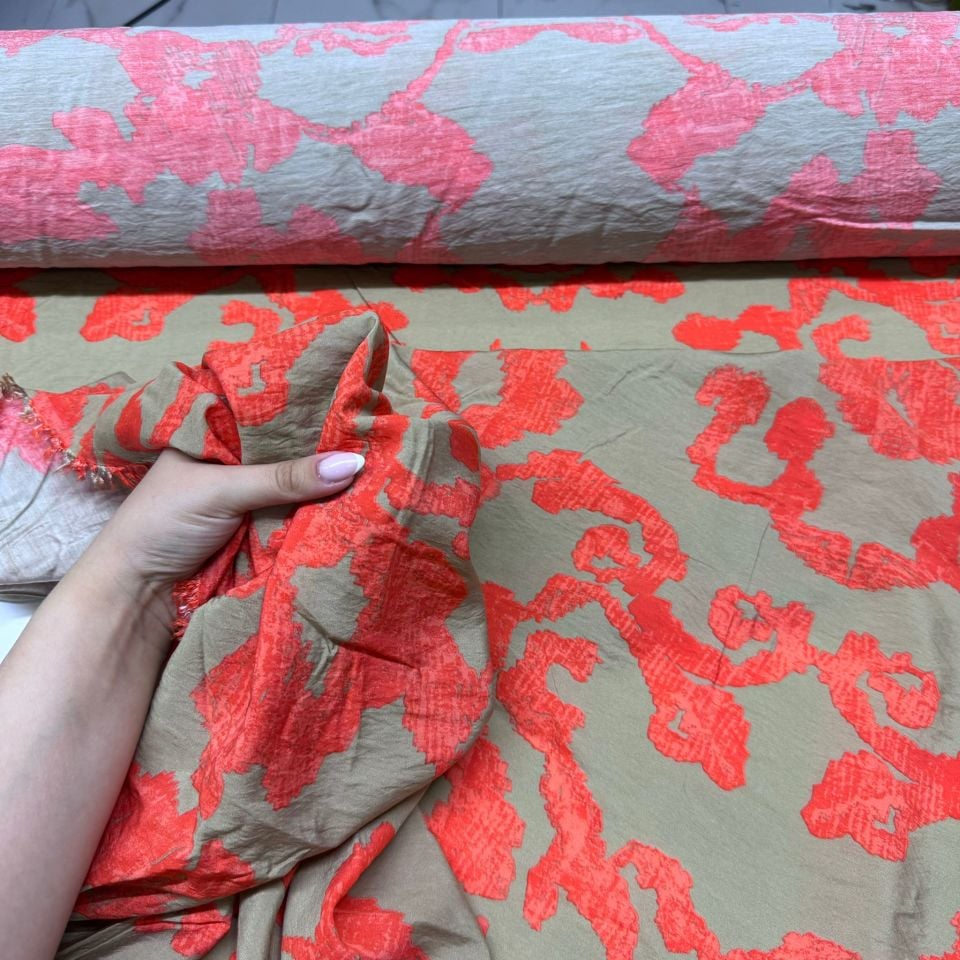 Ayrobin Kumaş Modal Çift En Desenli Turuncu Renk