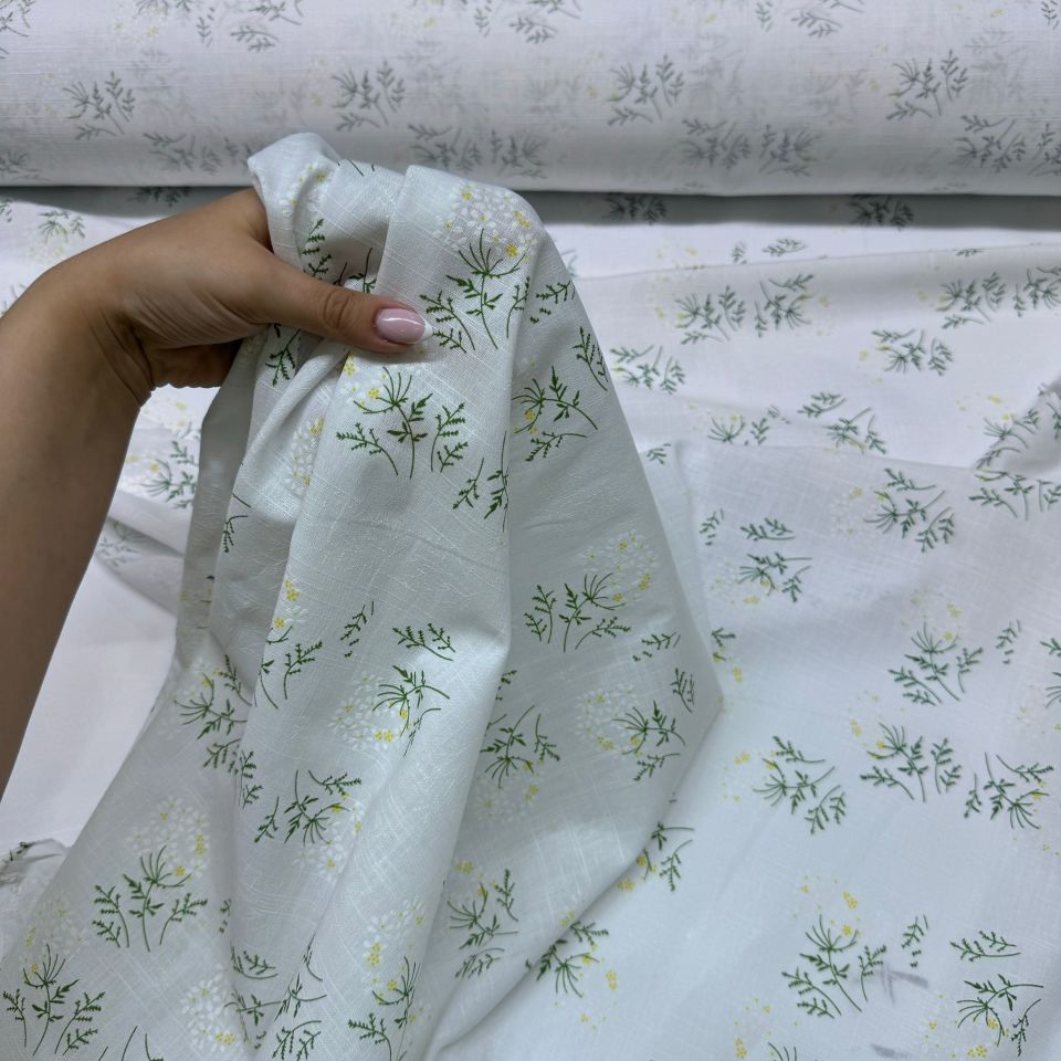 Flam Keten Kumaş %100 Pamuk Papatya Desenli Baskılı