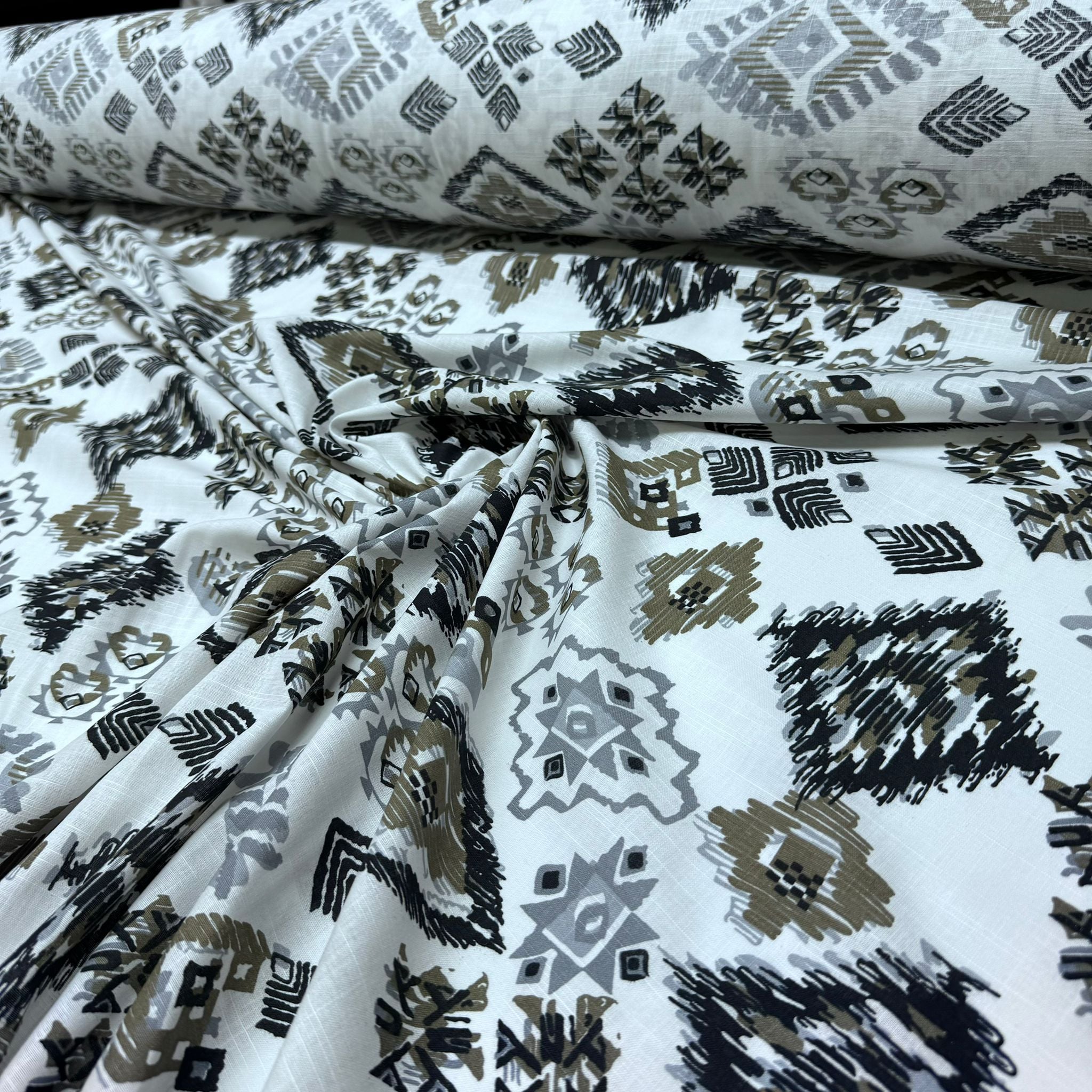 Flam Keten Kumaş %100 Pamuk Geometrik Desenli Çift En