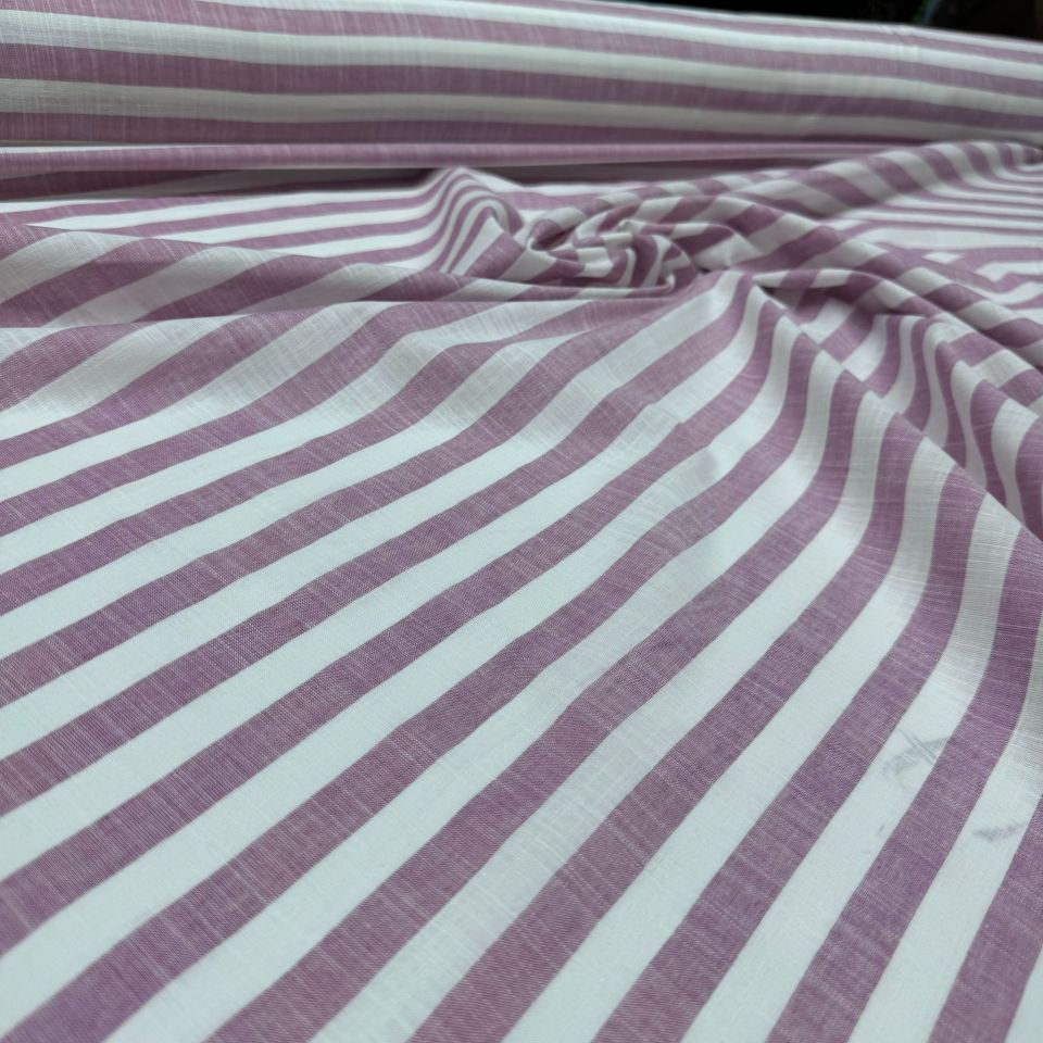 Flam Keten Kumaş %100 Pamuk Çizgili Çift En Pembe Renk