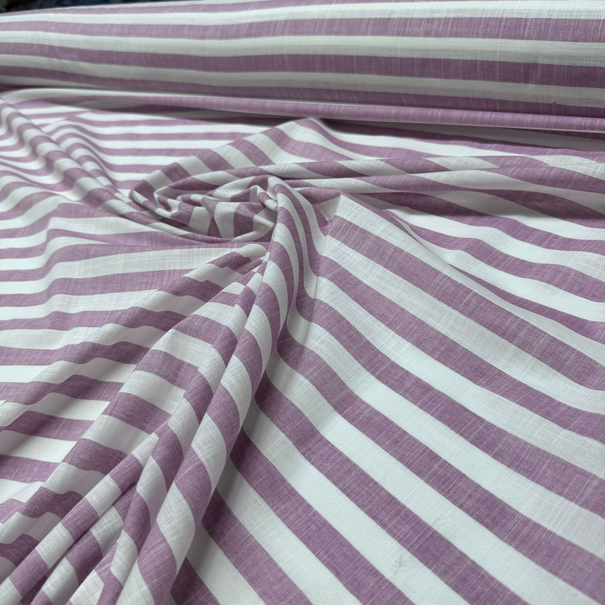 Flam Keten Kumaş %100 Pamuk Çizgili Çift En Pembe Renk