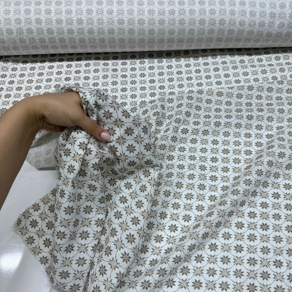 Flam Keten Kumaş %100 Pamuk Çift En Küçük Çiçek Motifli