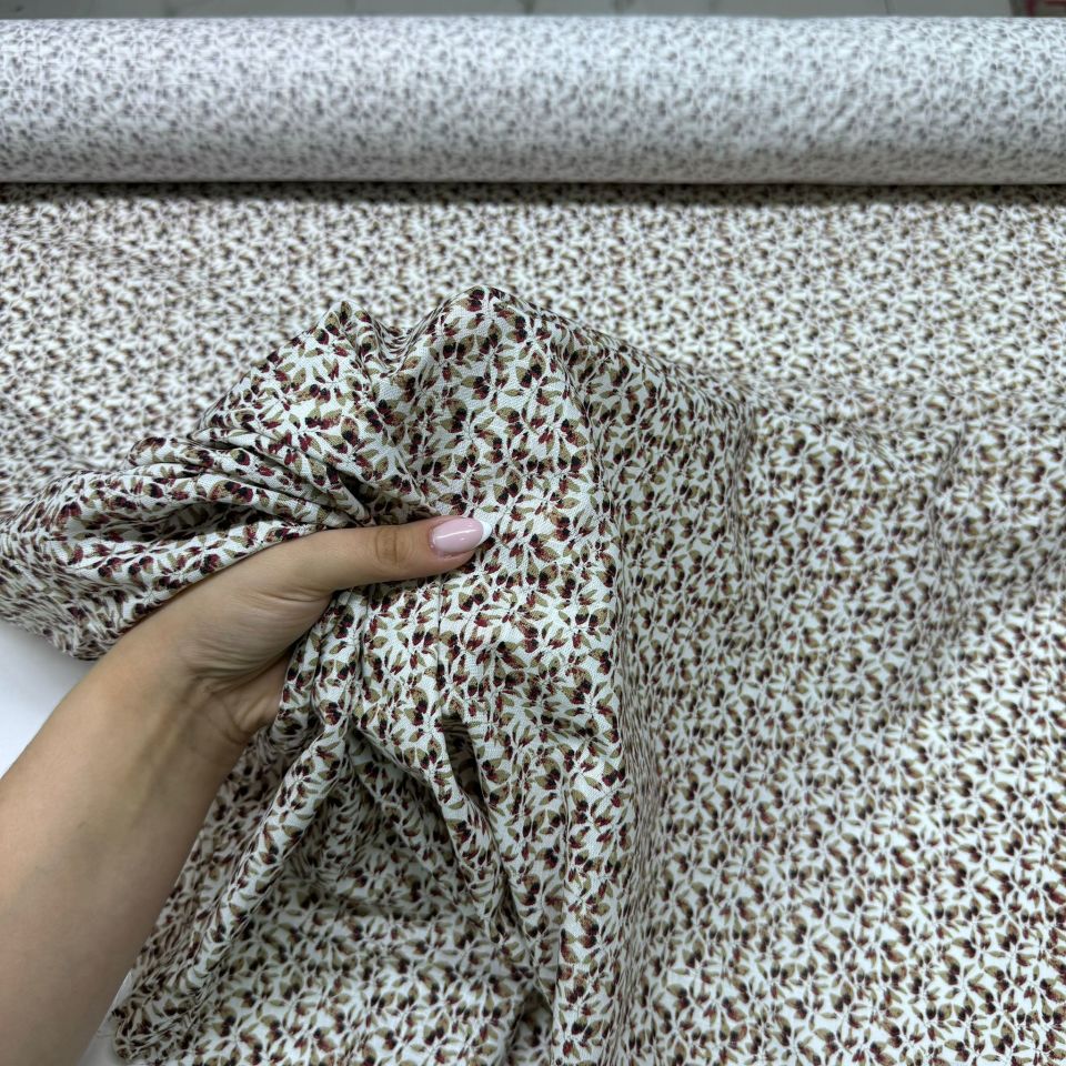 Flam Keten Kumaş %100 Pamuk Yaprak Desenli Emprime