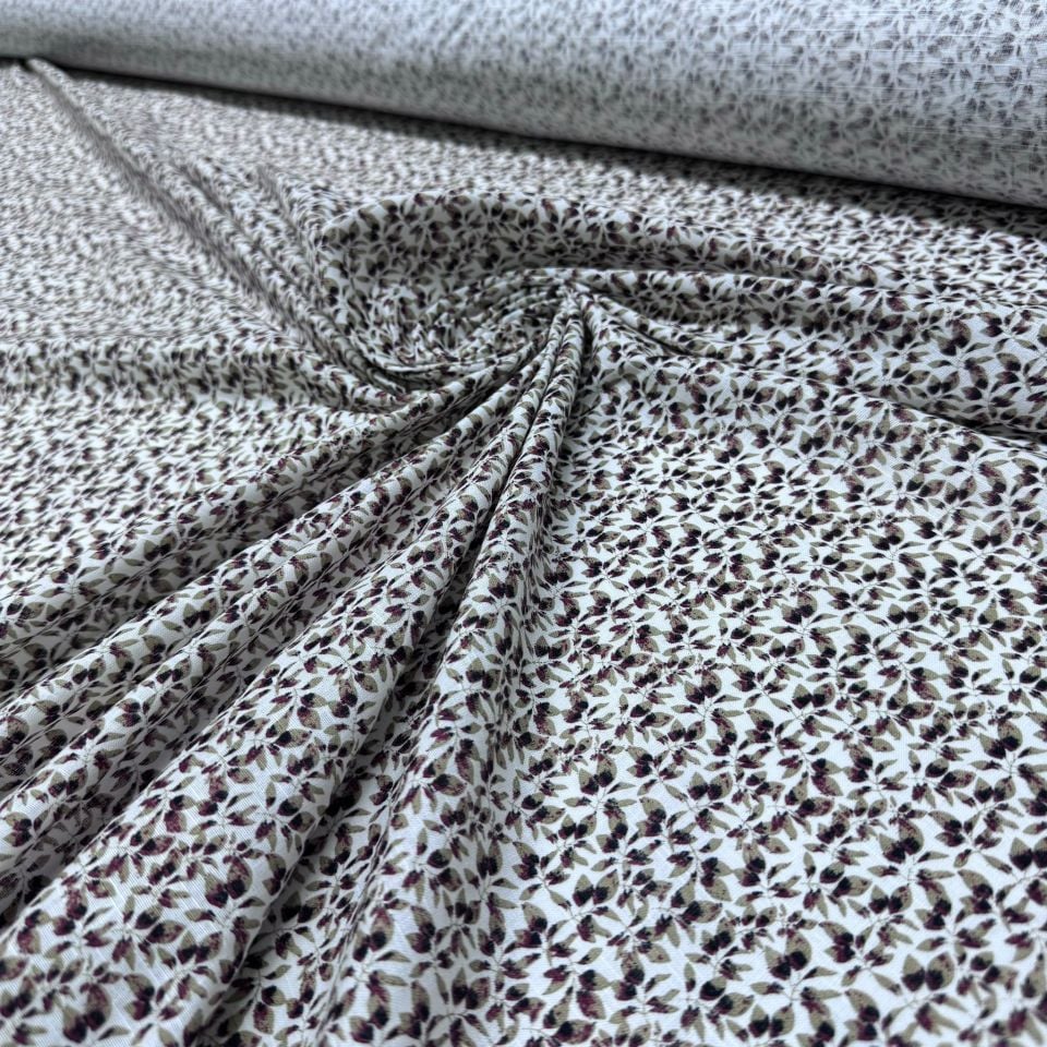 Flam Keten Kumaş %100 Pamuk Yaprak Desenli Emprime