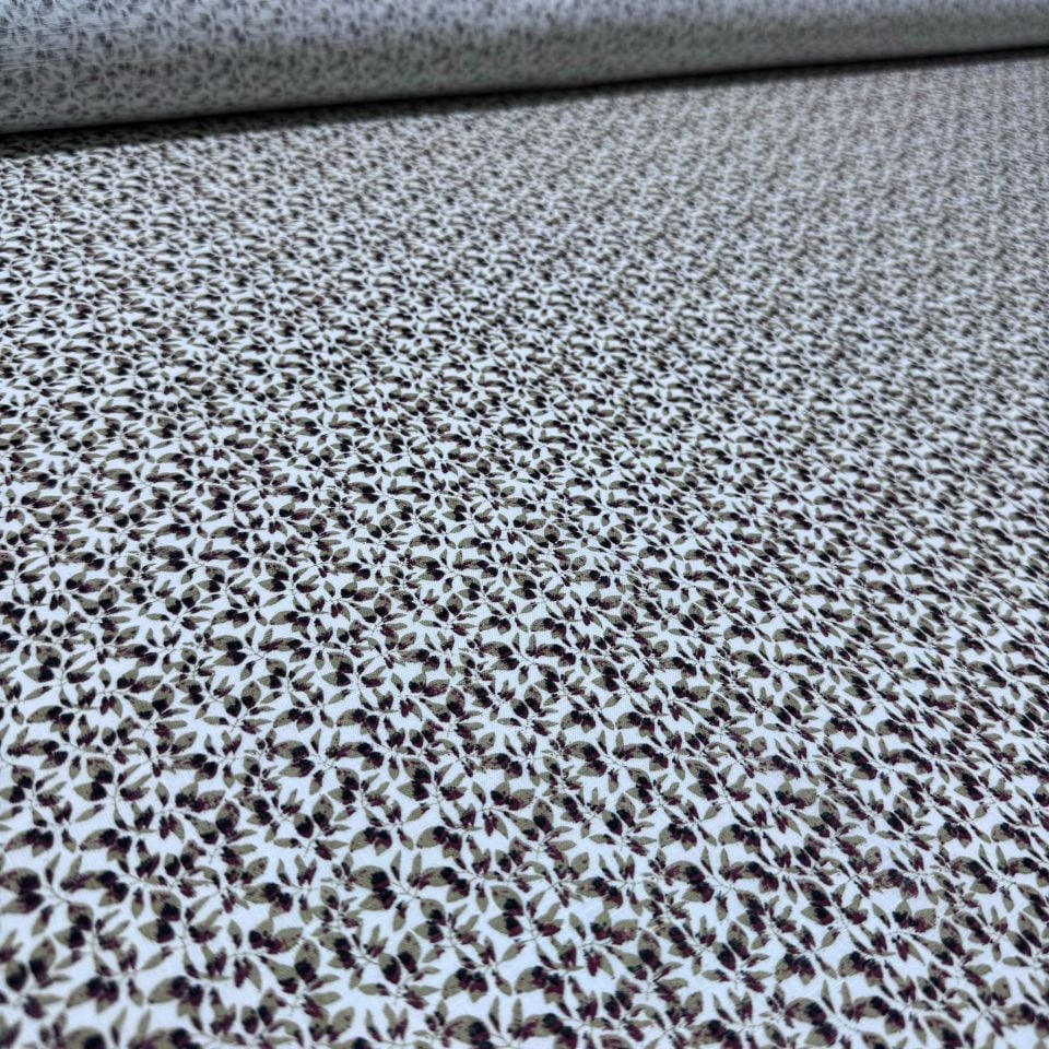 Flam Keten Kumaş %100 Pamuk Yaprak Desenli Emprime