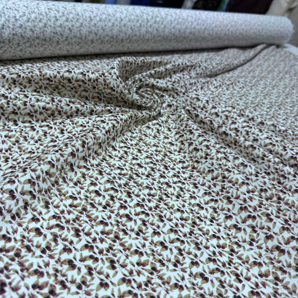 Flam Keten Kumaş %100 Pamuk Yaprak Desenli Emprime