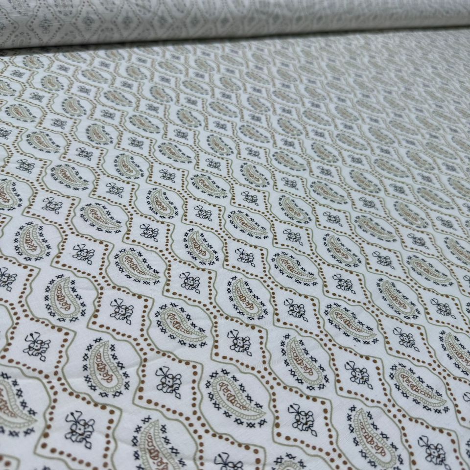 Flam Keten Kumaş %100 Pamuk Geometrik Etnik Desenli Hardal Renk