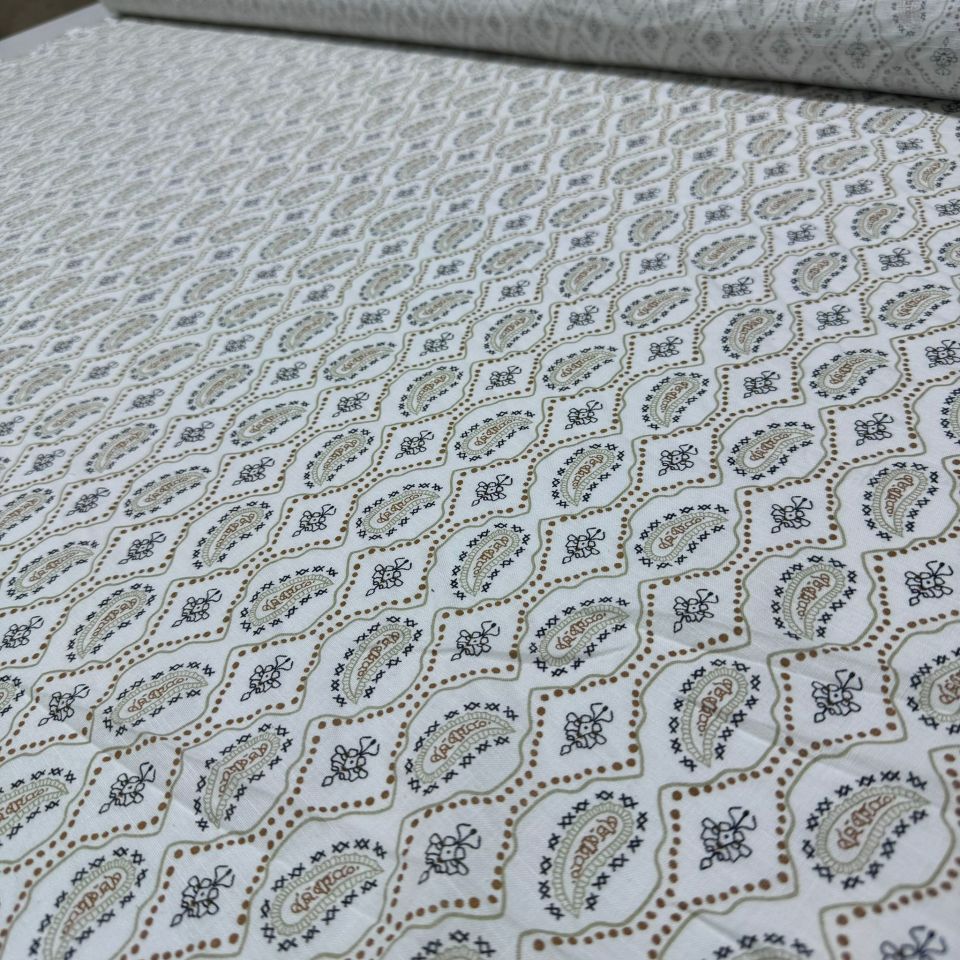 Flam Keten Kumaş %100 Pamuk Geometrik Etnik Desenli Hardal Renk