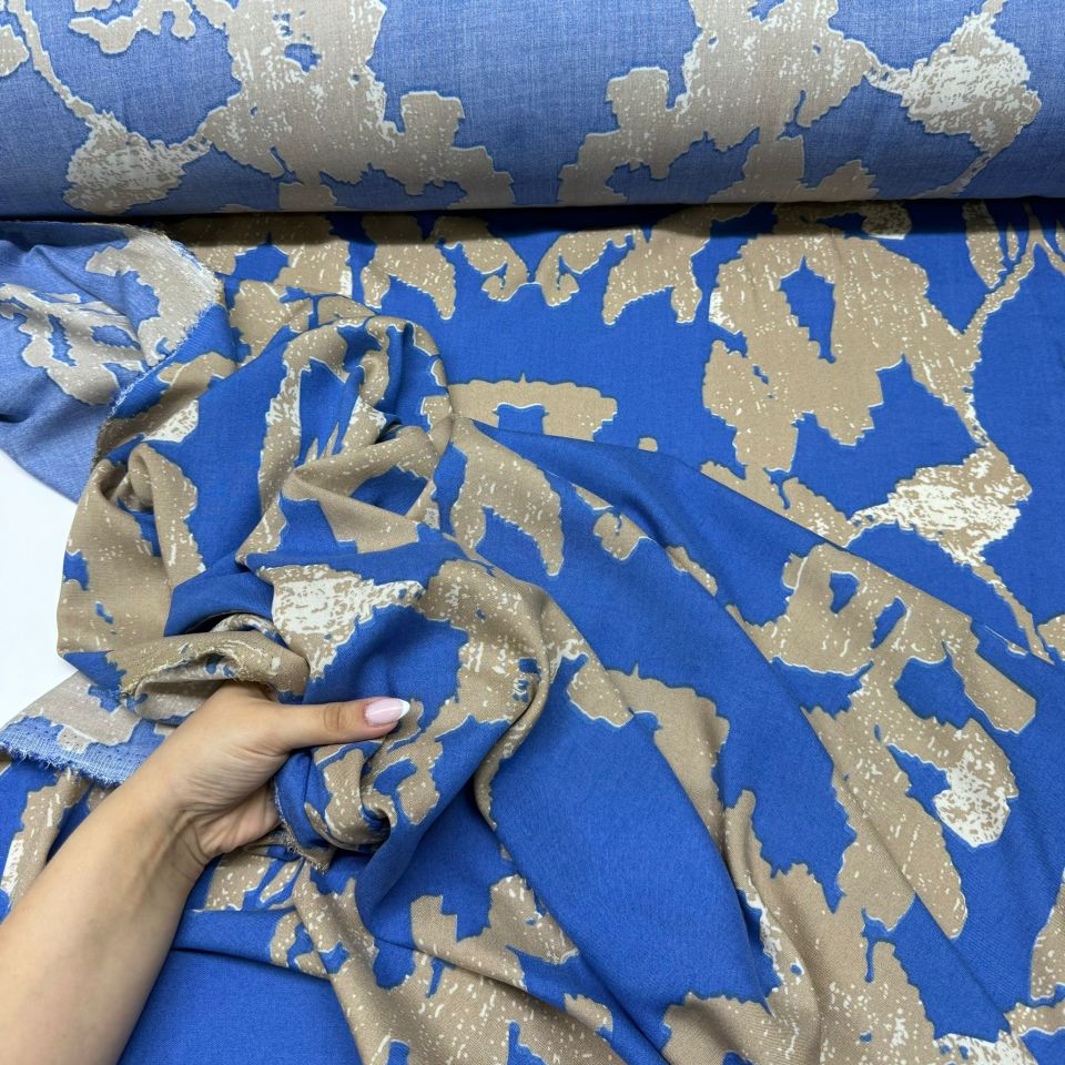 İthal Viskon Kumaş %100 Pamuk Mavi Renk Desenli