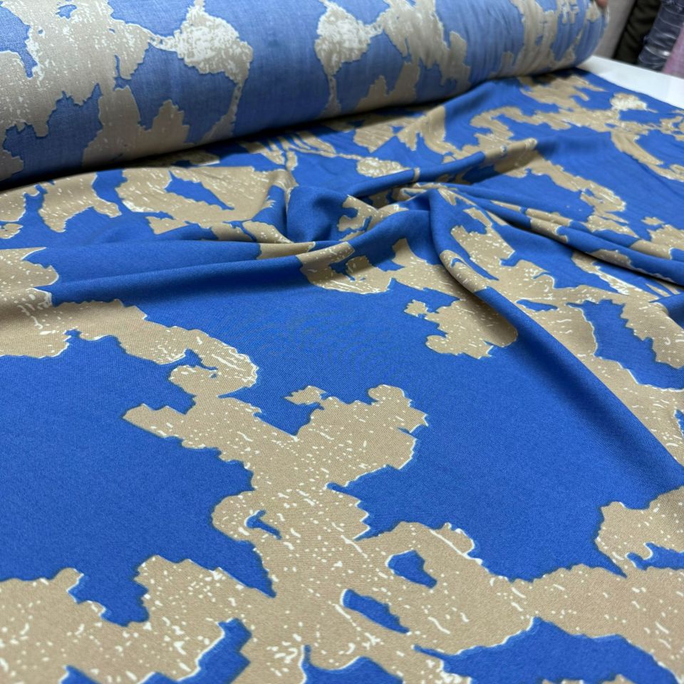 İthal Viskon Kumaş %100 Pamuk Mavi Renk Desenli