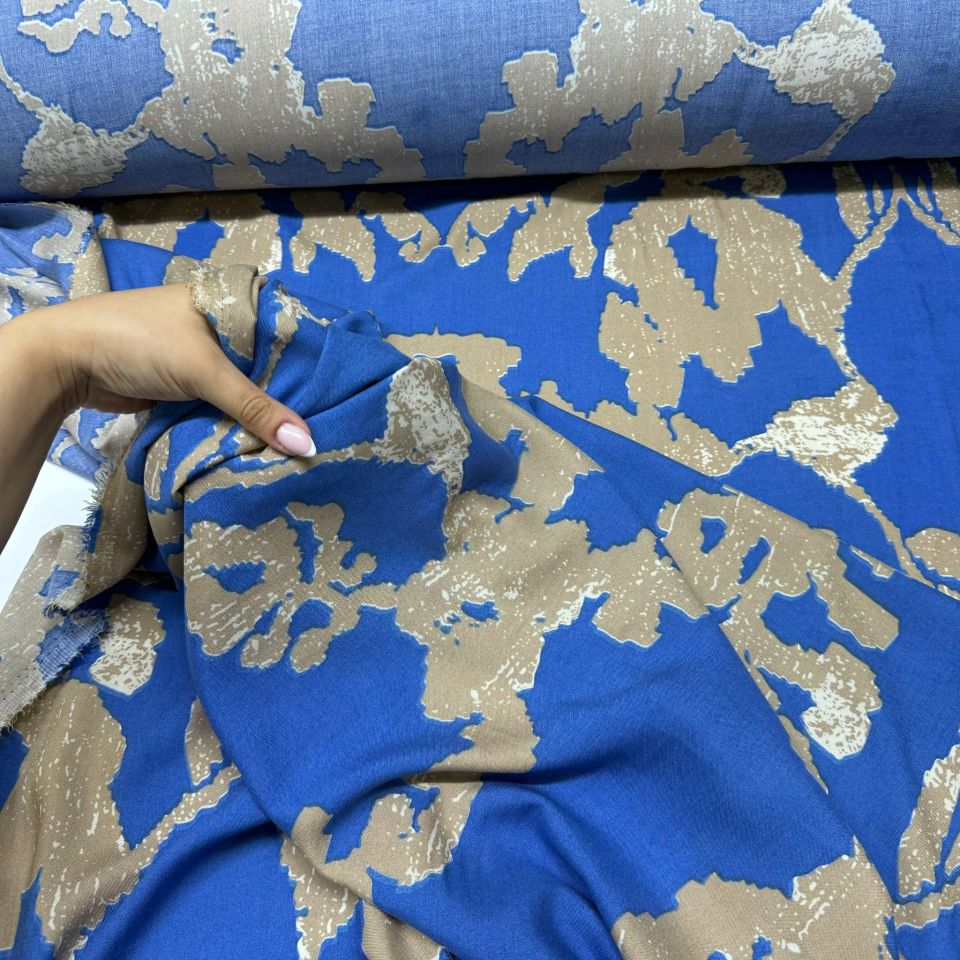 İthal Viskon Kumaş %100 Pamuk Mavi Renk Desenli