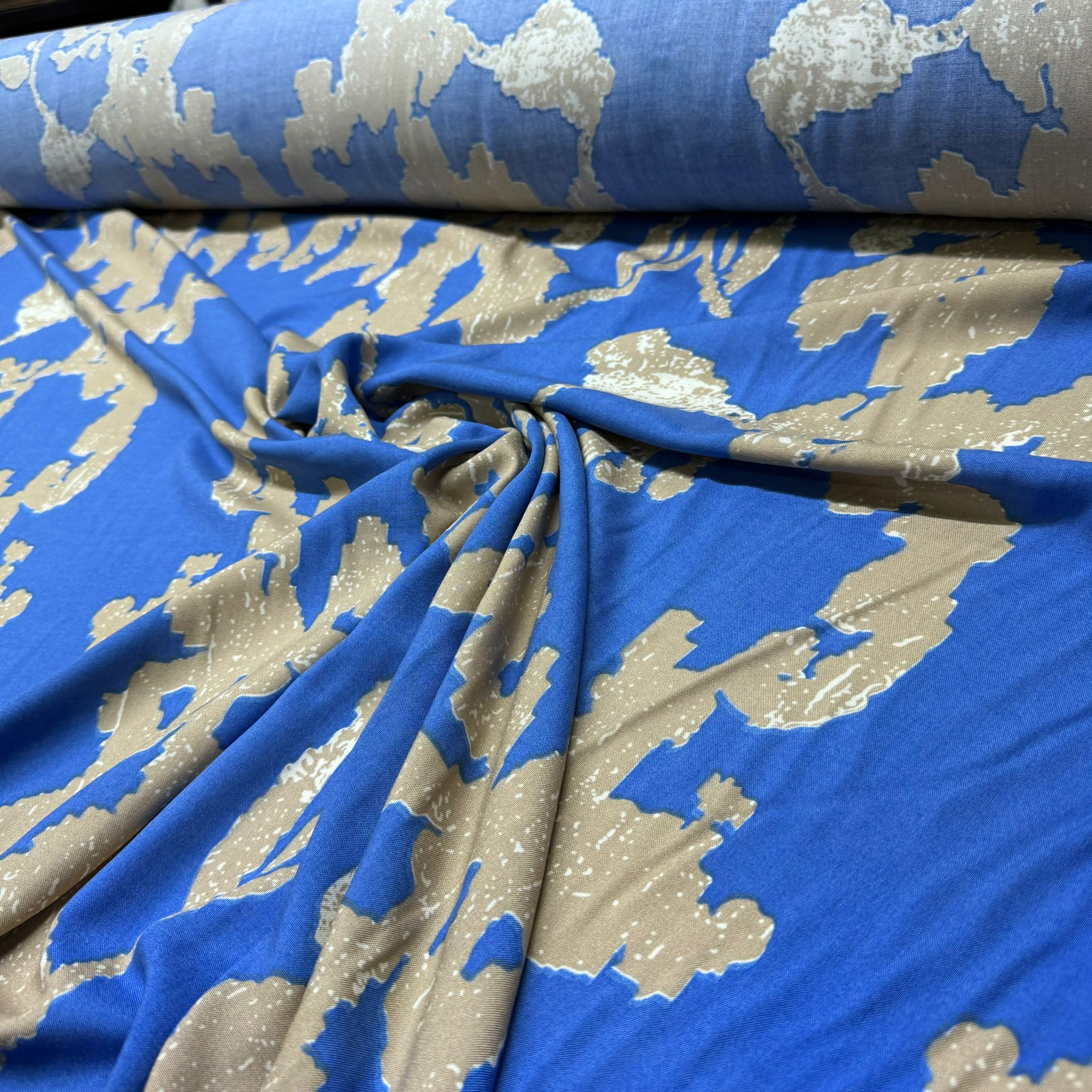 İthal Viskon Kumaş %100 Pamuk Mavi Renk Desenli