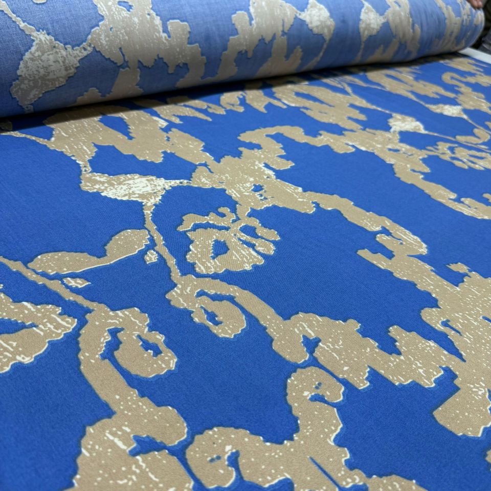 İthal Viskon Kumaş %100 Pamuk Mavi Renk Desenli