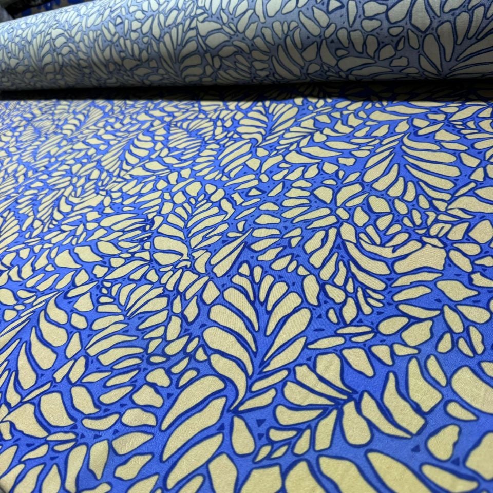 İthal Viskon Kumaş %100 Pamuk Mavi Renk Petek Desenli