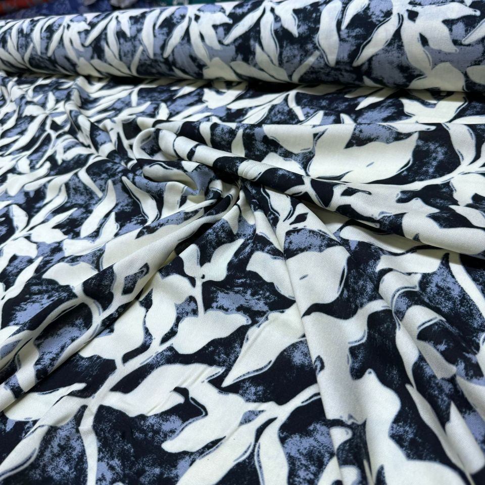 İthal Viskon Kumaş %100 Pamuk Antrasit Renk Yaprak Desen