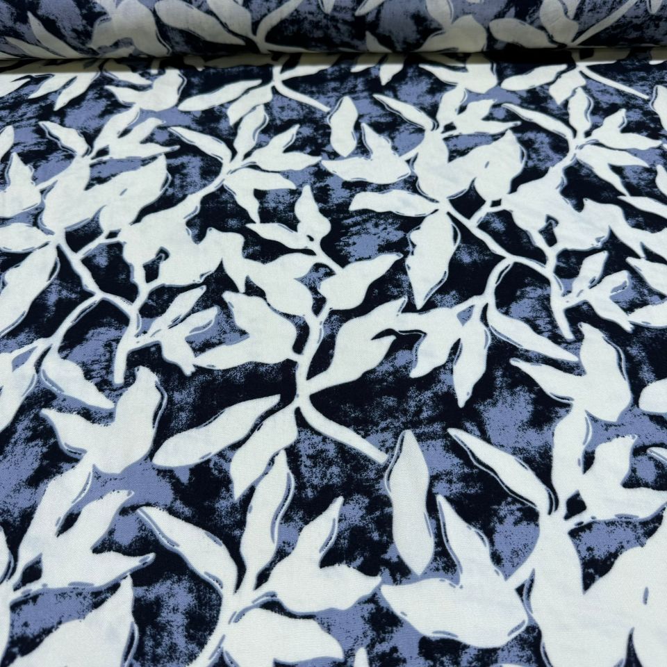 İthal Viskon Kumaş %100 Pamuk Antrasit Renk Yaprak Desen