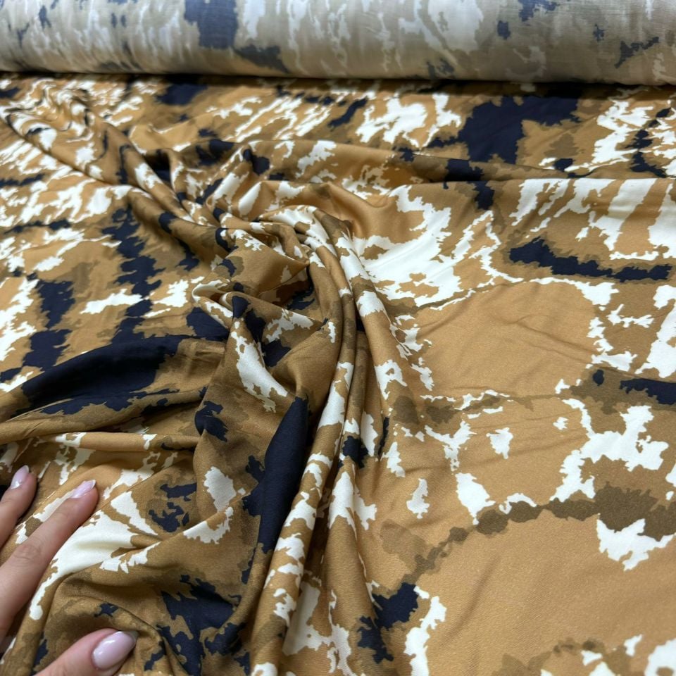 İthal Viskon Kumaş %100 Pamuk Taba Renk Etnik Desenli