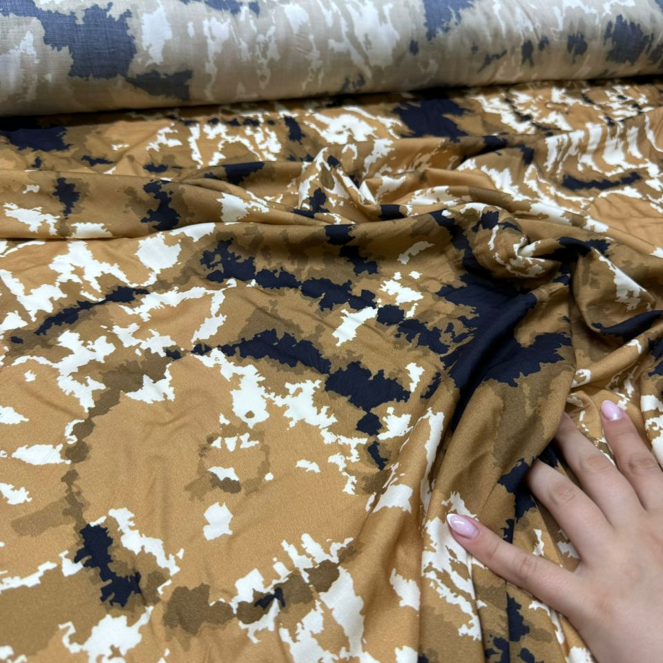 İthal Viskon Kumaş %100 Pamuk Taba Renk Etnik Desenli