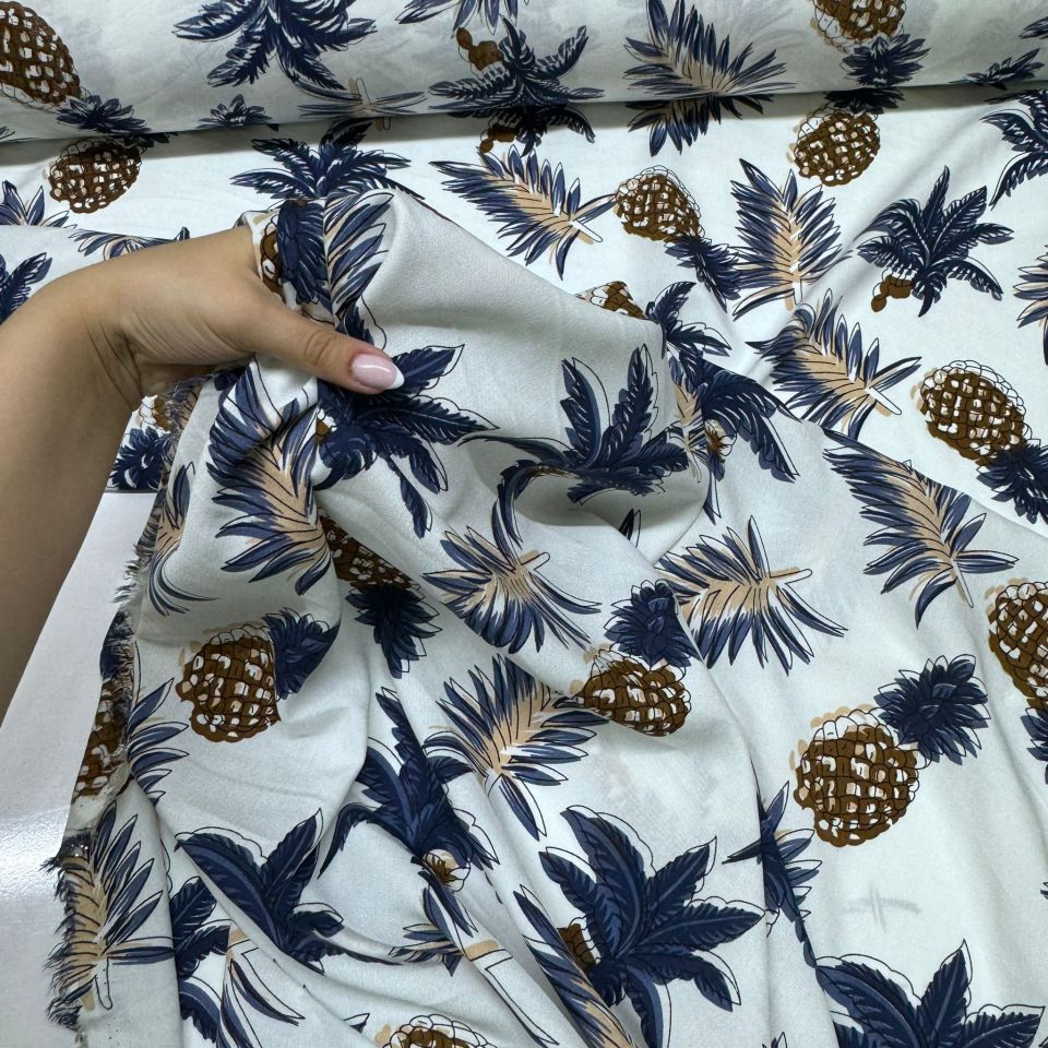 İthal Viskon Kumaş %100 Pamuk Ananas Desenli