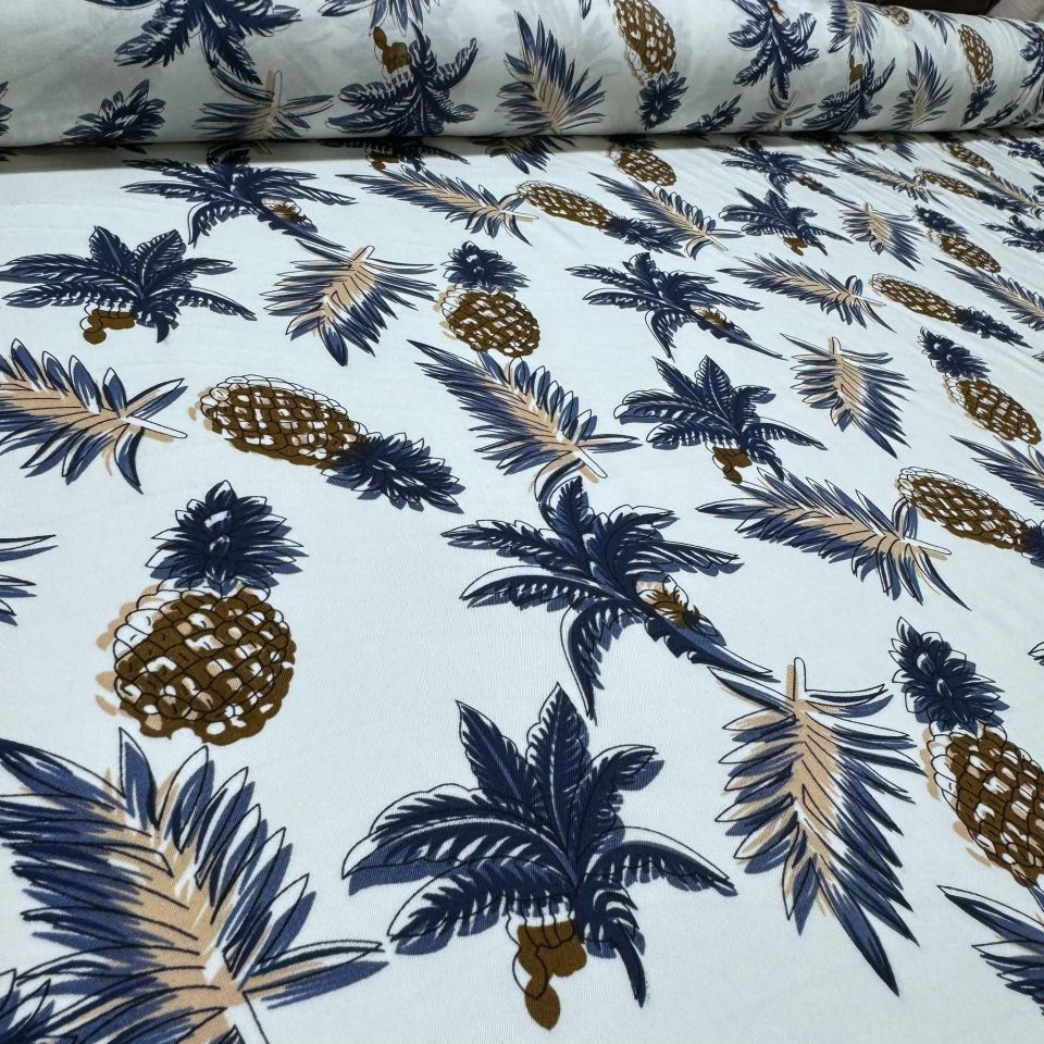 İthal Viskon Kumaş %100 Pamuk Ananas Desenli