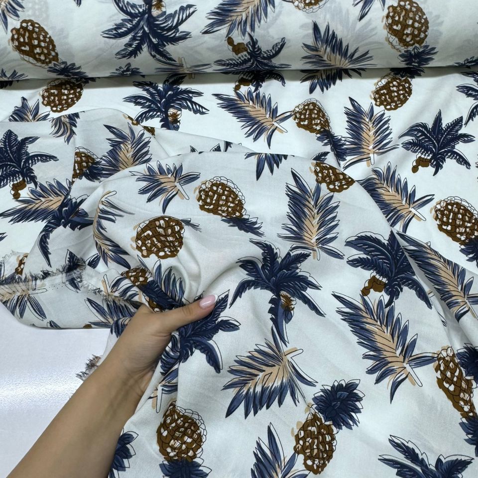 İthal Viskon Kumaş %100 Pamuk Ananas Desenli