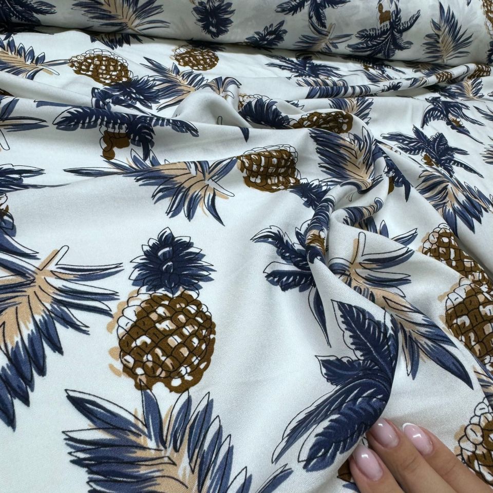 İthal Viskon Kumaş %100 Pamuk Ananas Desenli