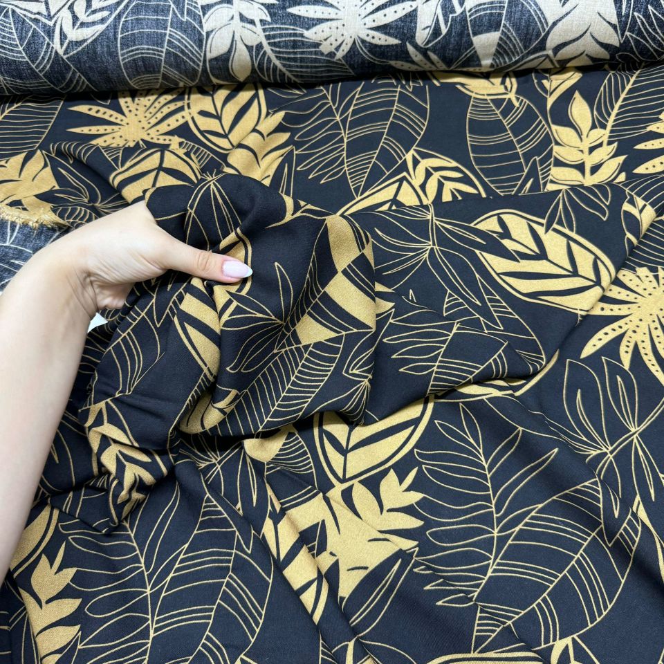 İthal Viskon Kumaş %100 Pamuk Yaprak Desenli Taba Renk