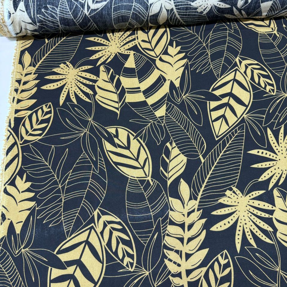 İthal Viskon Kumaş %100 Pamuk Yaprak Desenli Taba Renk